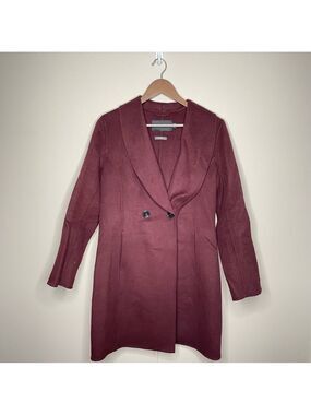 Tahari Wool Trenchcoat Burgundy Double Breasted Medium